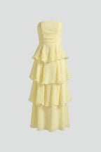 Robe maxi femme bustier et volants superposés