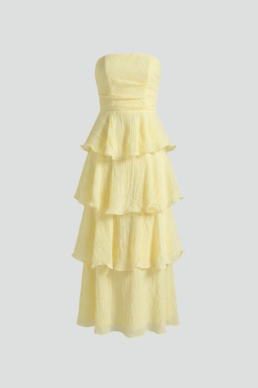 Robe maxi femme bustier et volants superposés