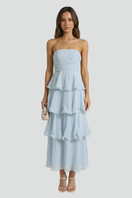Robe maxi femme bustier et volants superposés