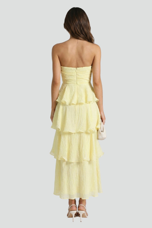 Robe maxi femme bustier et volants superposés