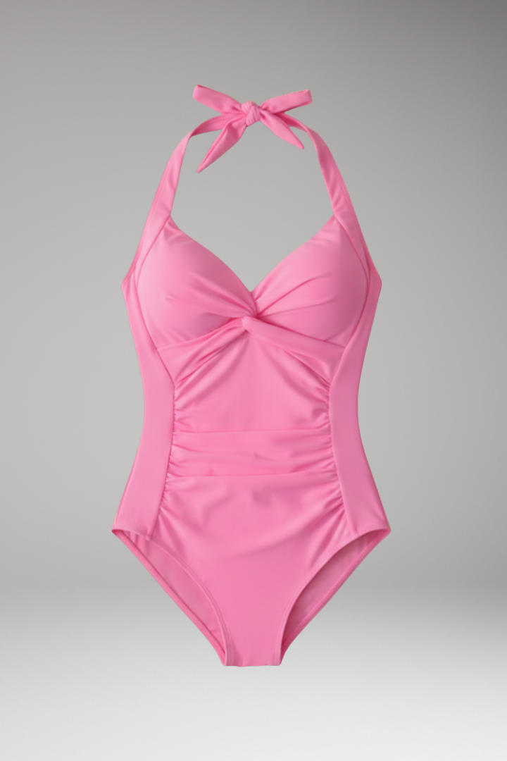 Maillot de bain femme col halter et fronces devant