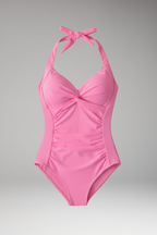 Maillot de bain femme col halter et fronces devant