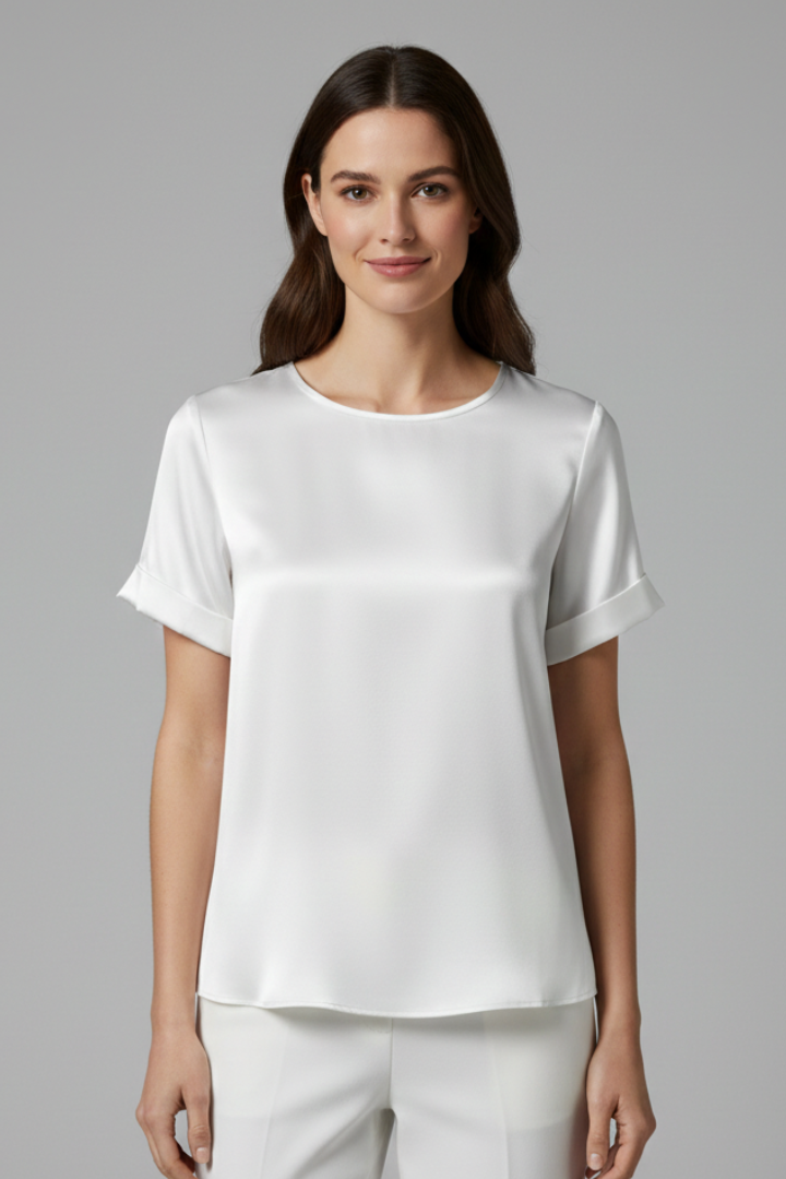 Camiseta de mujer con cuello redondo y manga corta