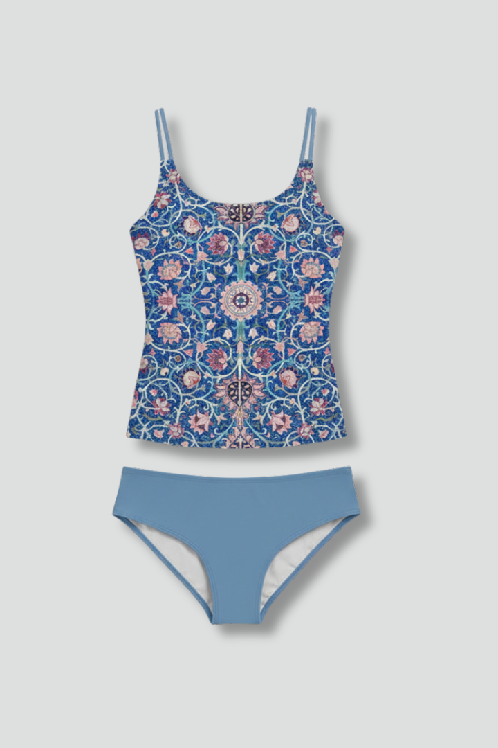 Set tankini de damă cu top cu imprimeu și talie înaltă