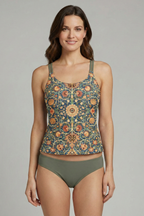 Set tankini de damă cu top cu imprimeu și talie înaltă