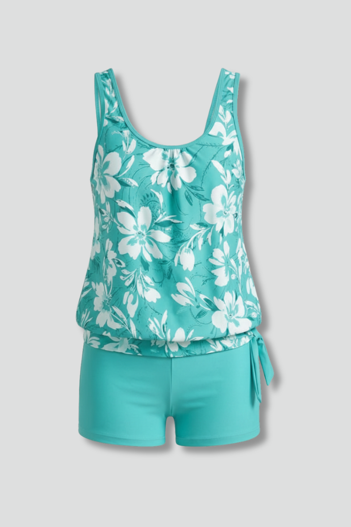 Completo tankini donna top stampato e shorts