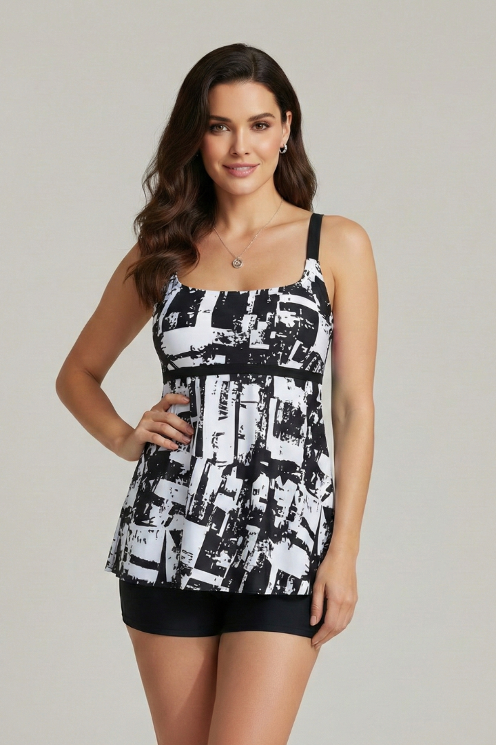 Completo tankini donna con top stampato e shorts