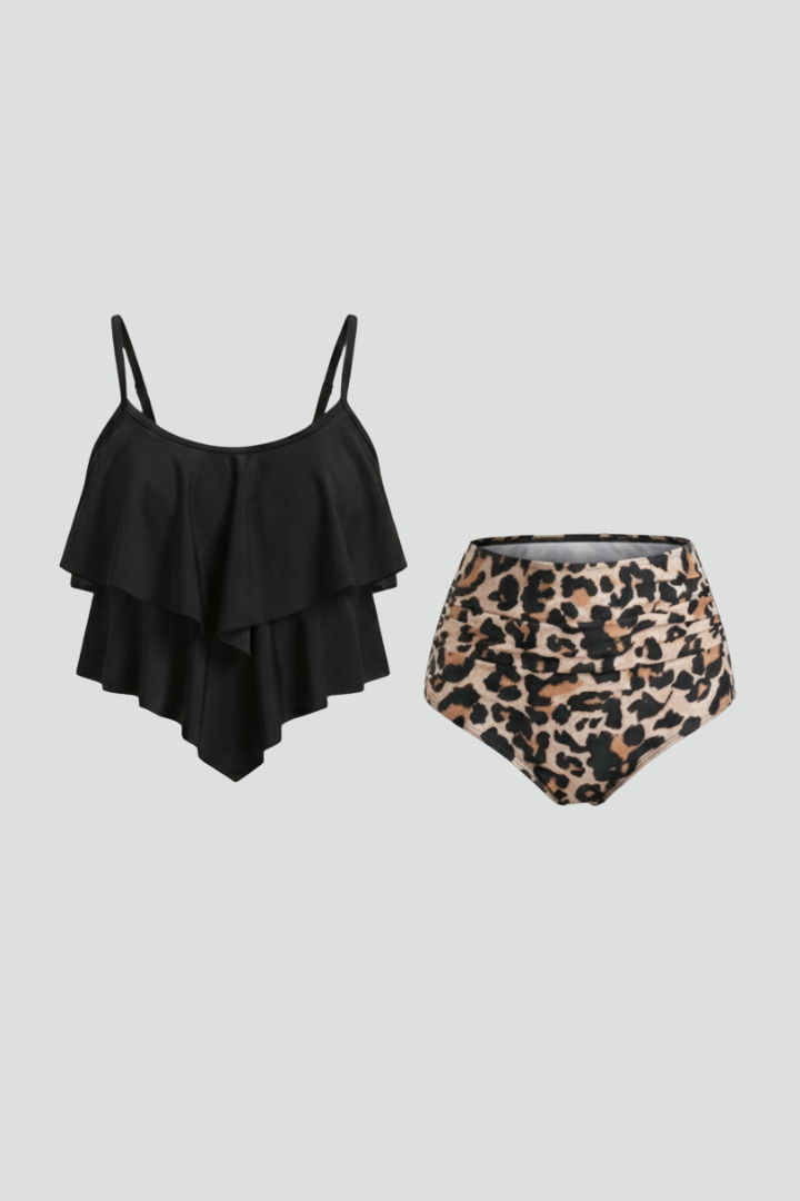 Completo tankini donna top a onde e vita alta