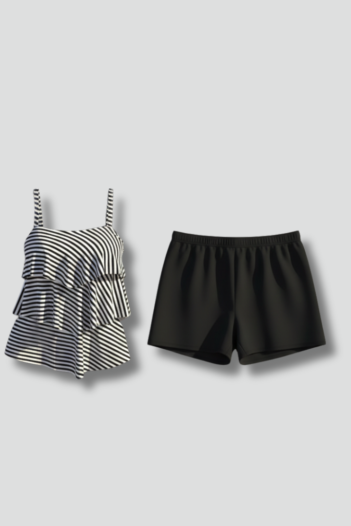 Ensemble tankini femme col bateau et short