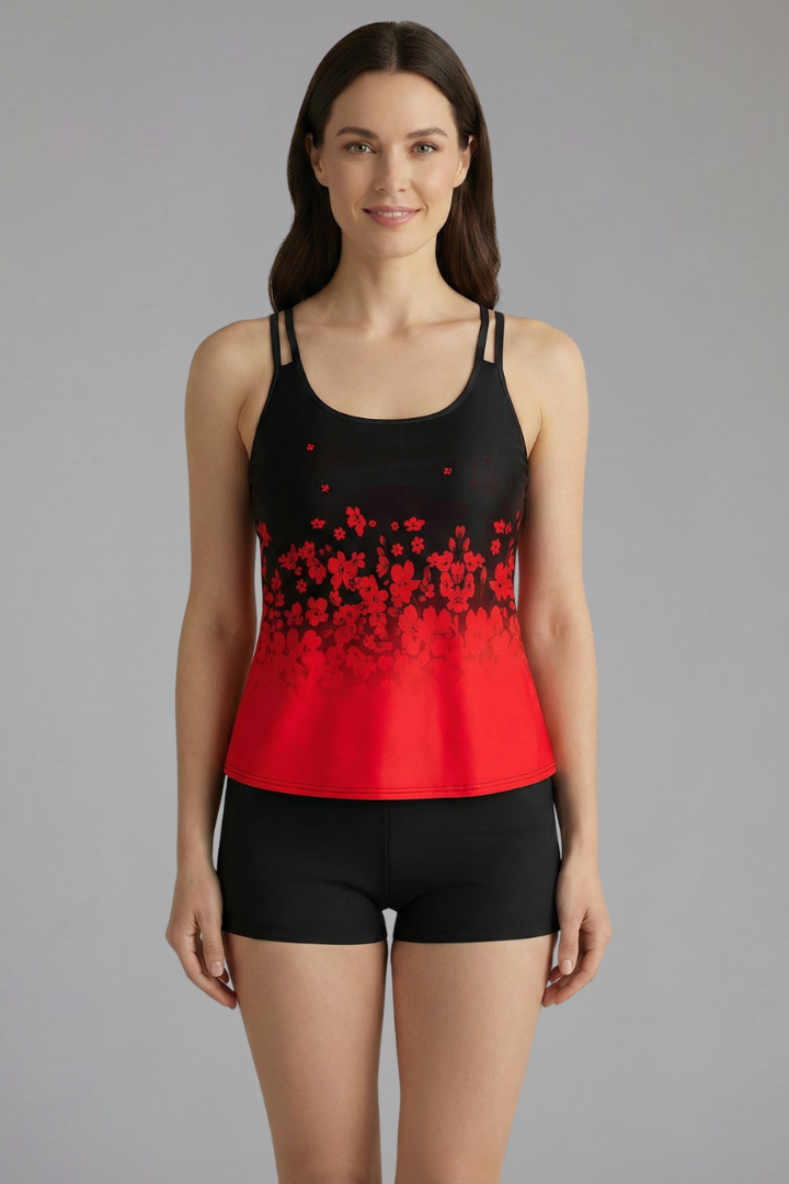 Completo tankini donna con scollo a barca e shorts