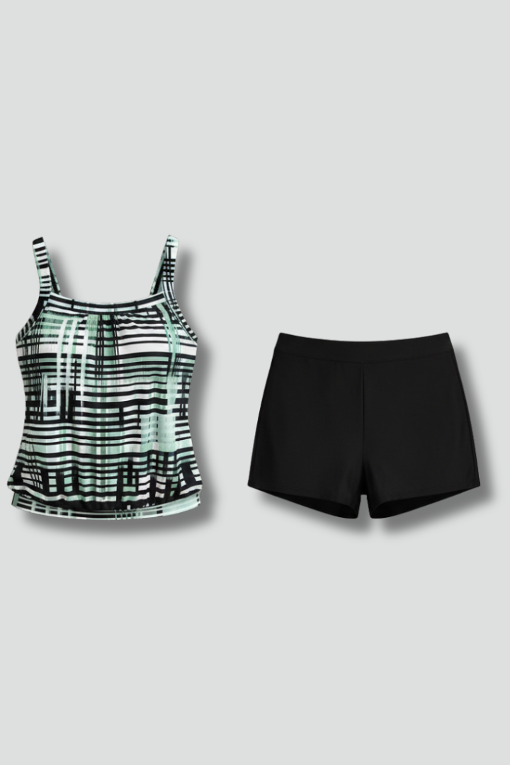 Completo tankini donna con scollo quadrato e shorts