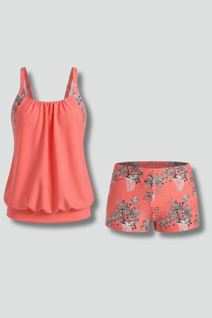 Completo tankini donna scollo quadrato e shorts