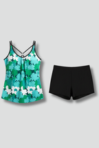 Conjunto tankini de mulher com decote em V e calções