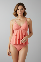 Conjunto tankini de mujer con escote en V y volantes superpuestos