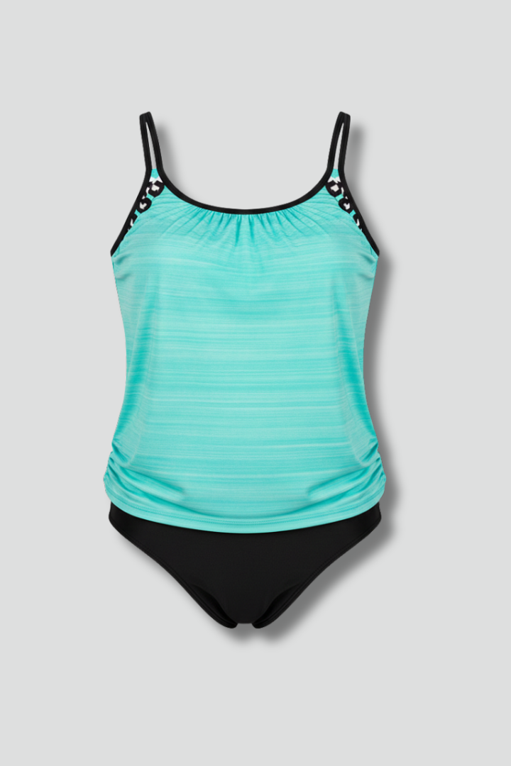 Tankini de mujer con escote barco y acabado estampado