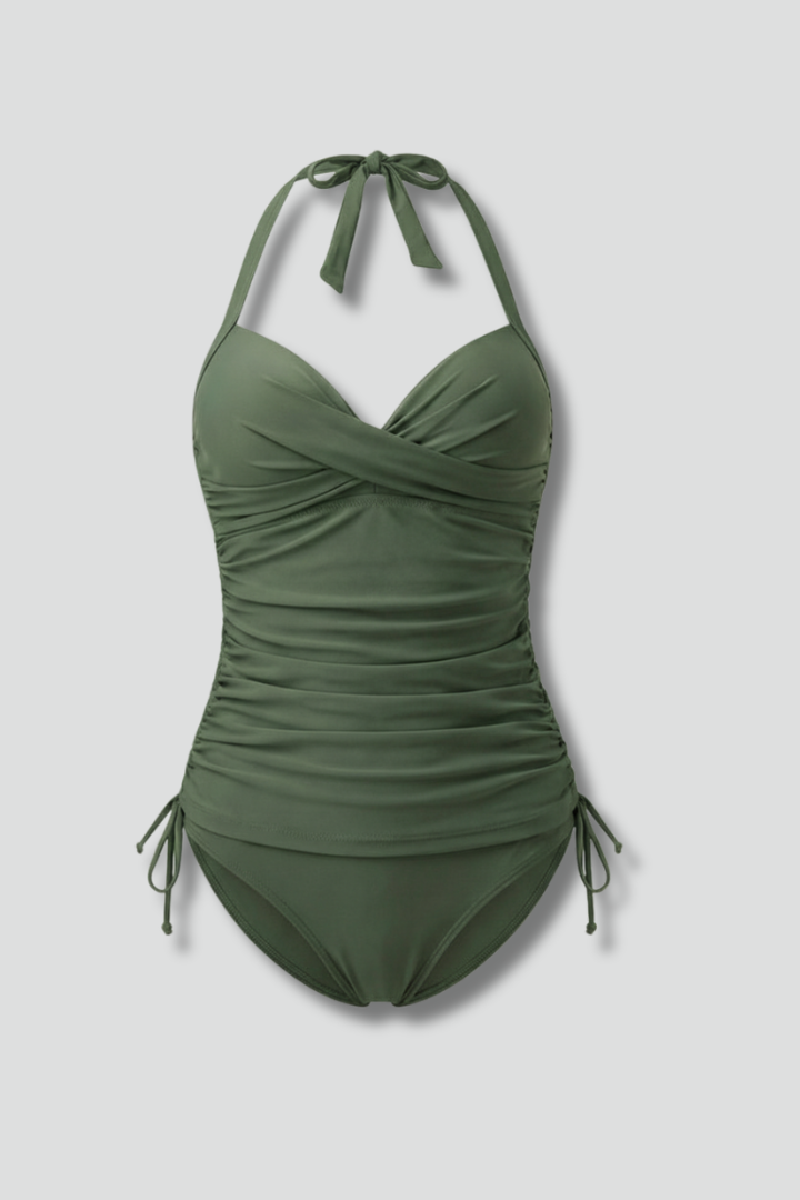 Costume tankini donna scollo a V e arricciature laterali