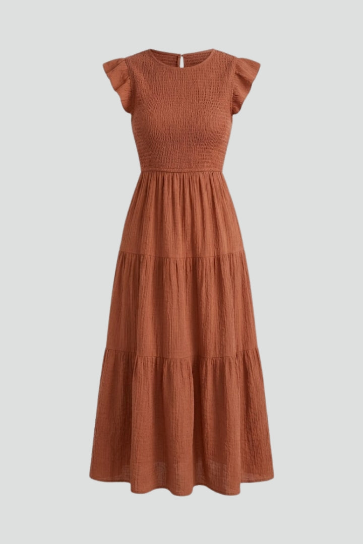 Damska Sukienka Warstwowa z Odkrytymi Ramionami i Długimi Rękawami