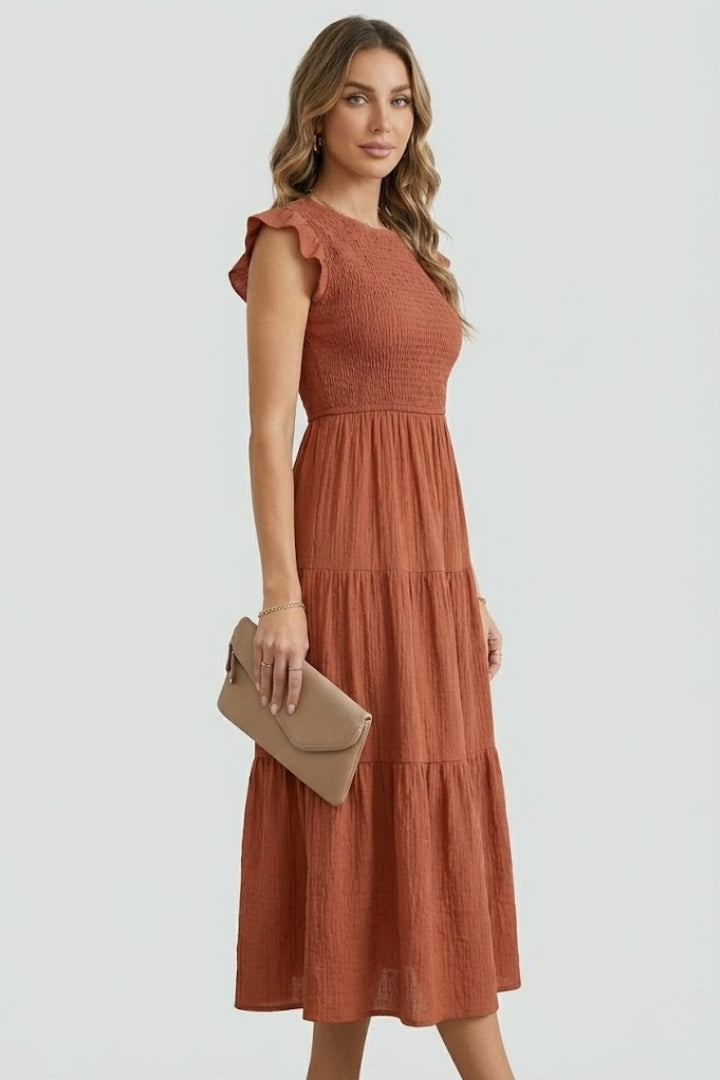 Vestito a strati donna con spalle scoperte e maniche lunghe