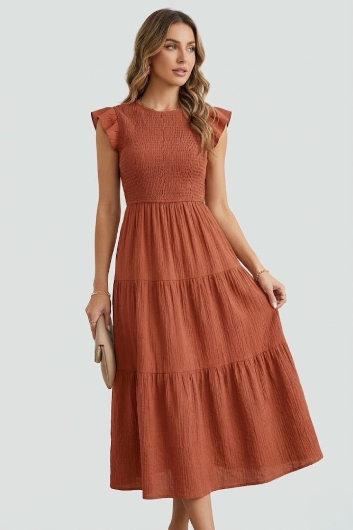 Vestito a strati donna con spalle scoperte e maniche lunghe