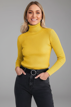 Jersey de cuello alto de mujer con remate de canalé