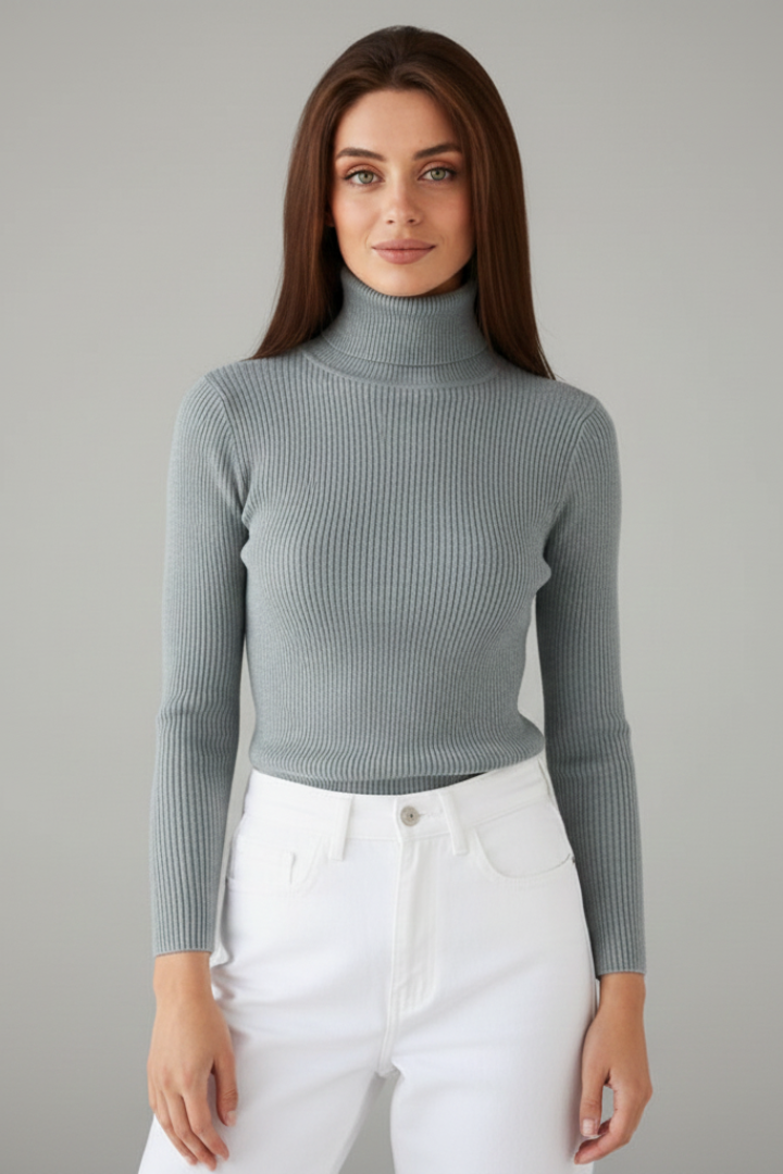Jersey de cuello alto de mujer con remate de canalé