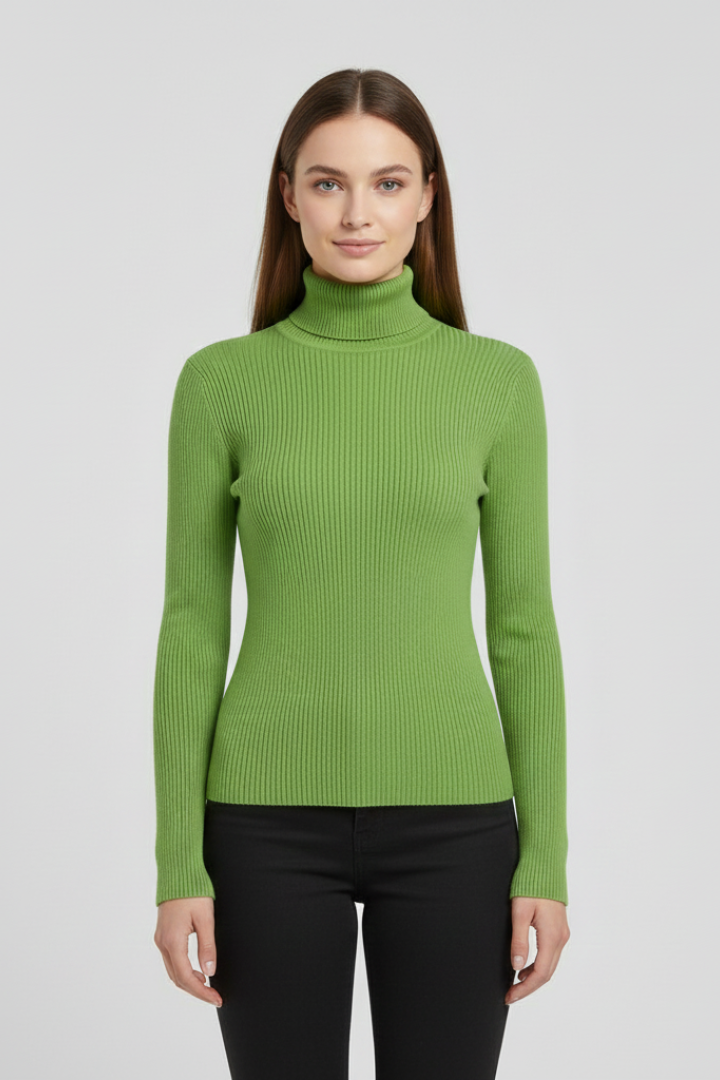 Rullekravesweater til damer med ribkant