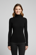 Jersey de cuello alto de mujer con remate de canalé