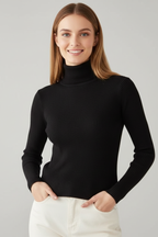 Jersey de cuello alto de mujer con remate de canalé