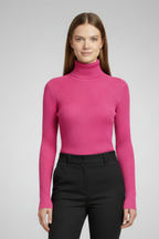 Jersey de cuello alto de mujer con remate de canalé