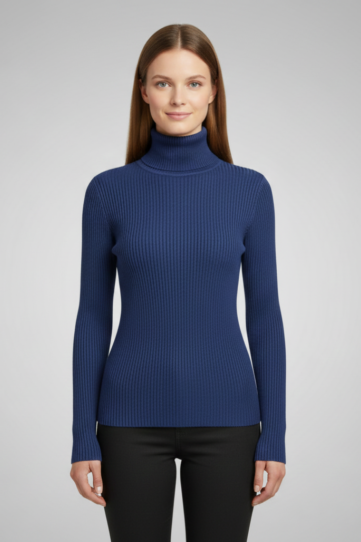 Jersey de cuello alto de mujer con remate de canalé