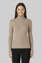 Jersey de cuello alto de mujer con remate de canalé