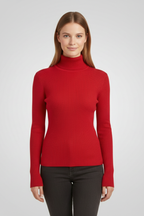 Jersey de cuello alto de mujer con remate de canalé