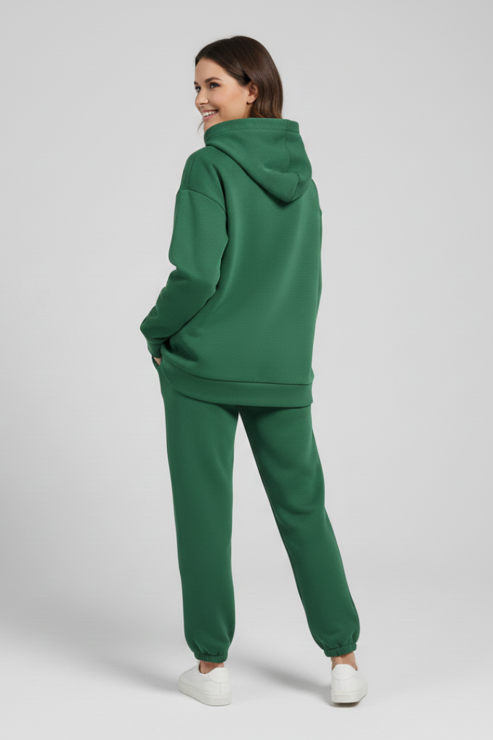 Completo due pezzi donna con felpa con cappuccio e pantaloni con vita elastica