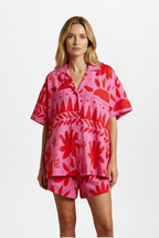Completo due pezzi donna con camicia stampata e shorts