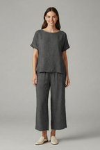 Completo donna con scollo rotondo e pantaloni ampi