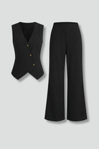 Completo donna con gilet senza maniche e pantaloni ampi