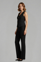 Completo donna con gilet senza maniche e pantaloni ampi