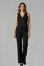 Completo donna con gilet senza maniche e pantaloni ampi