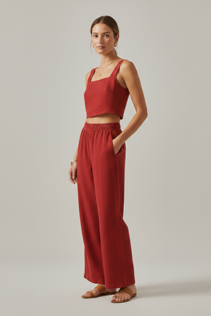 Completo donna con top a spalline e pantaloni ampi