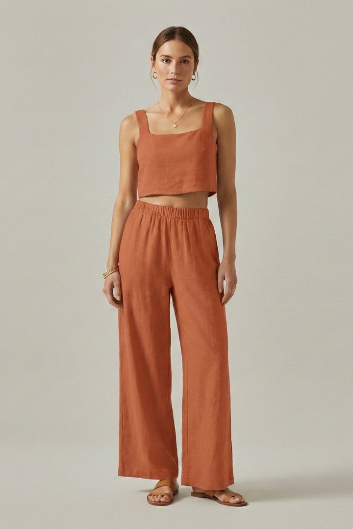 Completo donna con top a spalline e pantaloni ampi