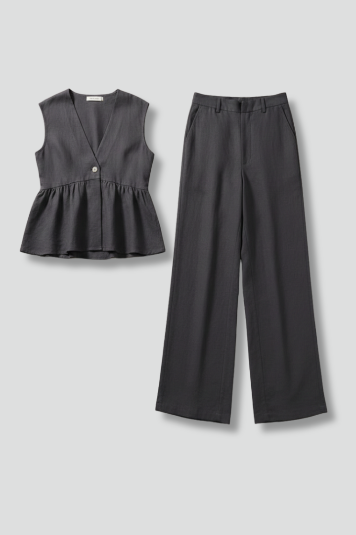 Completo donna scollo a V con pantaloni ampi