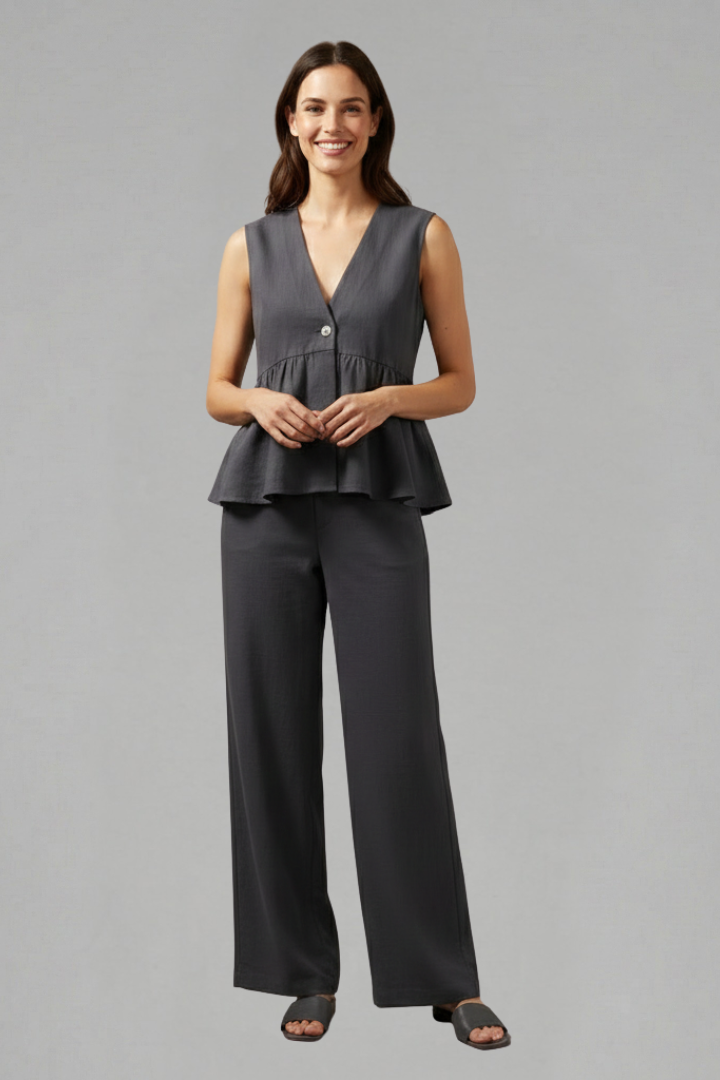 Completo donna scollo a V con pantaloni ampi