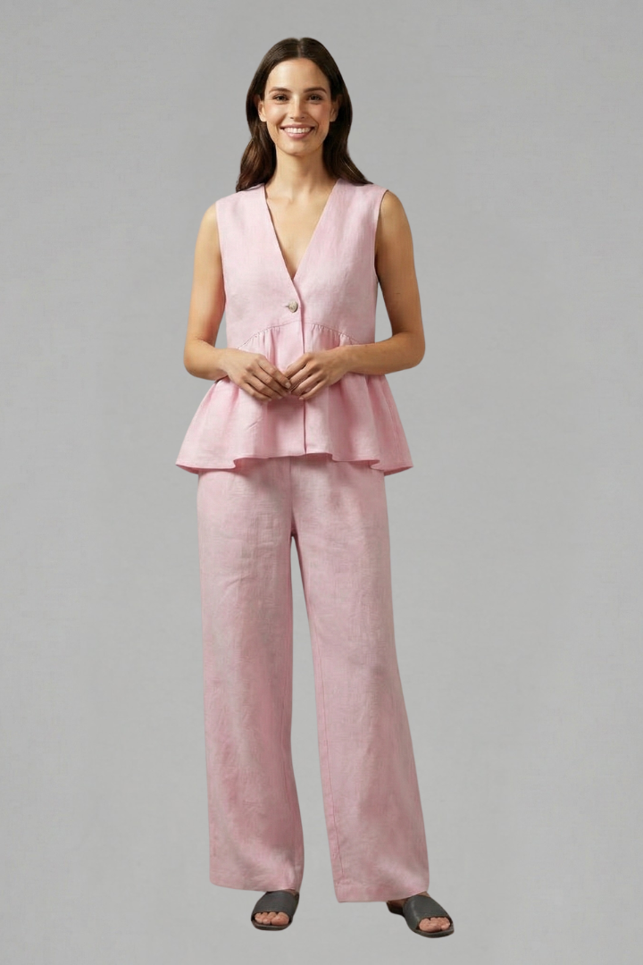 Completo donna scollo a V con pantaloni ampi