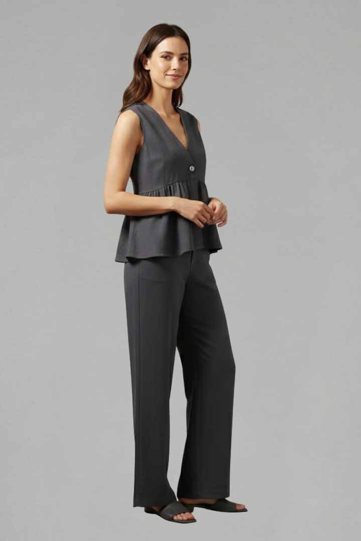 Completo donna scollo a V con pantaloni ampi