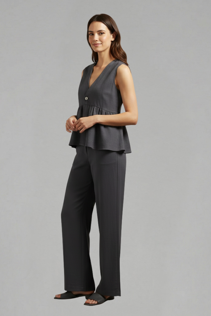 Completo donna scollo a V con pantaloni ampi