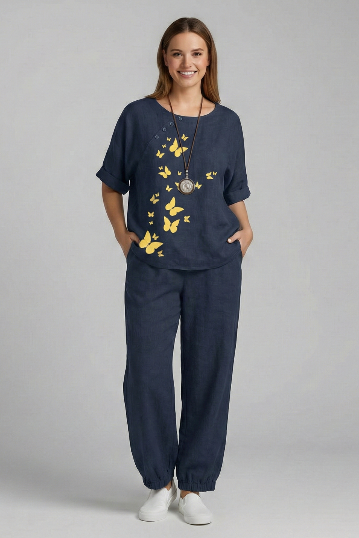 Completo due pezzi donna con top floreale e pantaloni