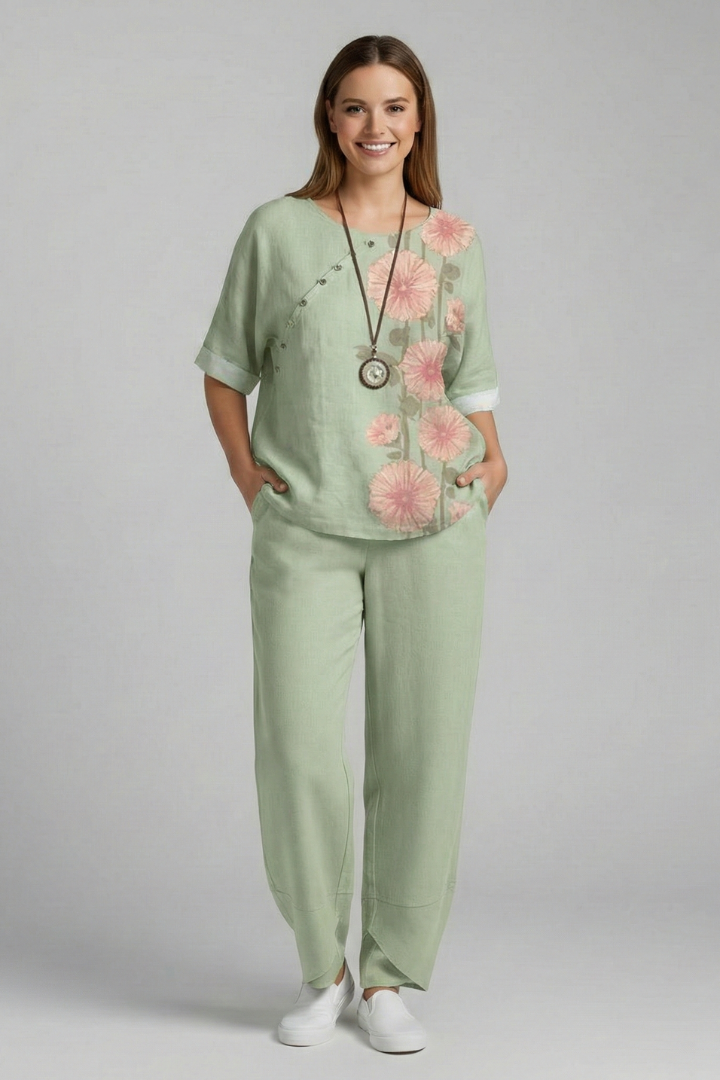 Completo due pezzi donna con top floreale e pantaloni