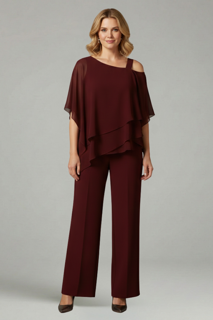 Completo due pezzi donna con top a strati e pantaloni ampi
