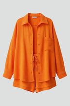 Completo due pezzi donna con camicia oversize e shorts in mussola