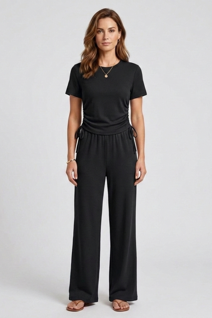 Ensemble femme à manches courtes et pantalon ample